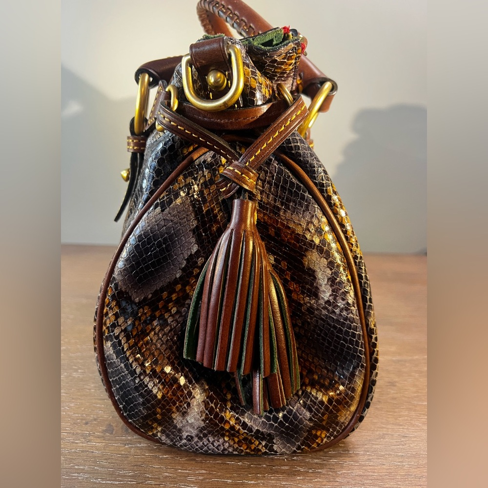 Dooney & Bourke Brown, Gold and Gray Exotic Python Satchel - Picture 6 of 13